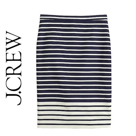 NWT J.Crew No 2 Pencil Skirt Contrast Stripes Navy Blue + White, size 6 - Picture 2 of 7